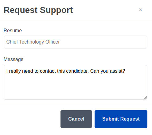 Request Support Interface on Resume View Page