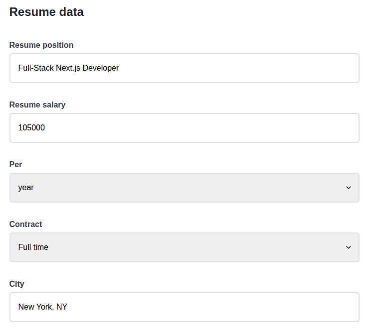 Resume Creation - Resume Data